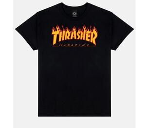 VTG Y2K Thrasher Flame Logo T Shirt Black Men M Skate Streetwear